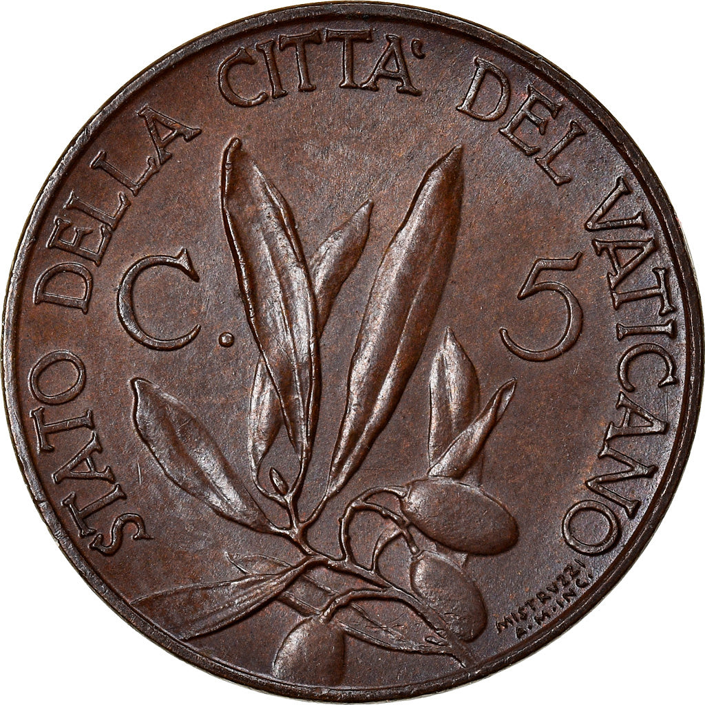 Coin, VATICAN CITY, Pius XI, 5 Centesimi, 1929, Roma, MS(65-70), Bronze, KM:1