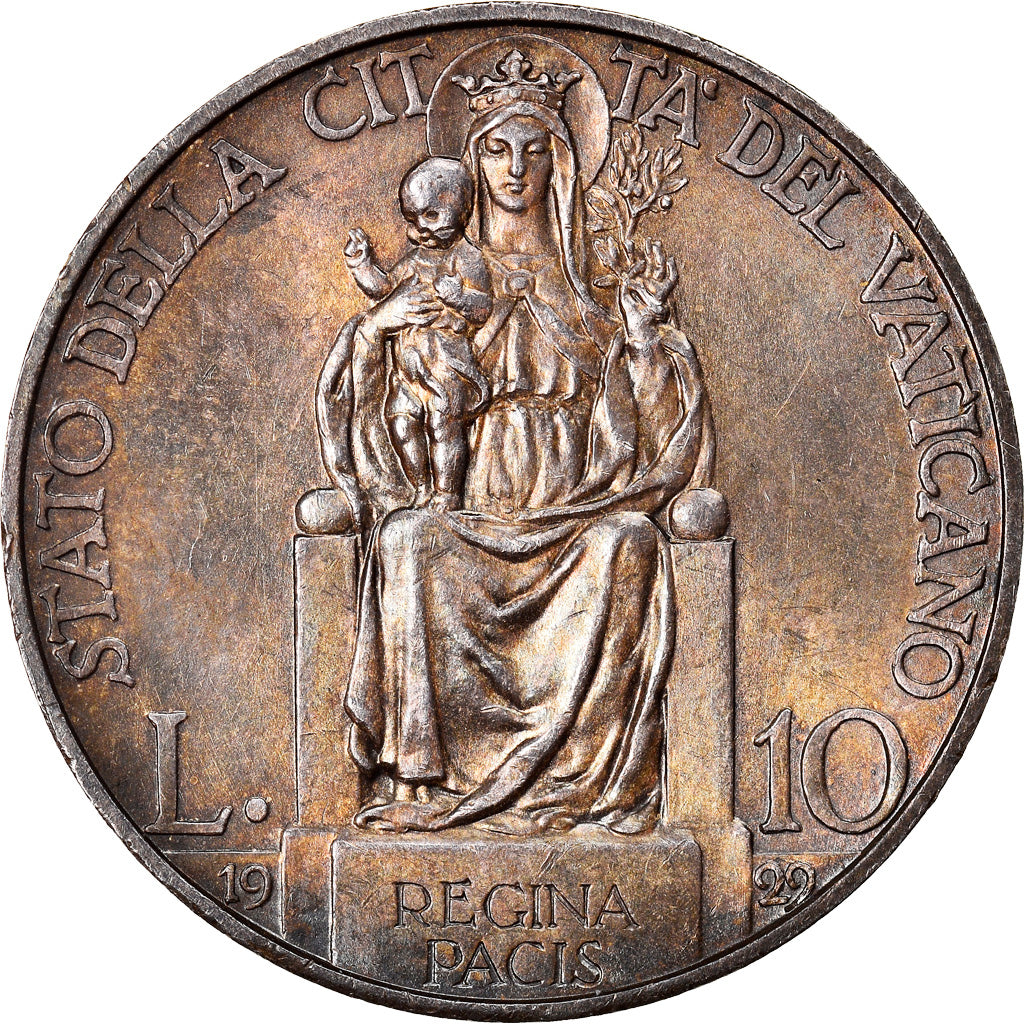 Coin, VATICAN CITY, Pius XI, 10 Lire, 1929, Roma, AU(50-53), Silver, KM:8