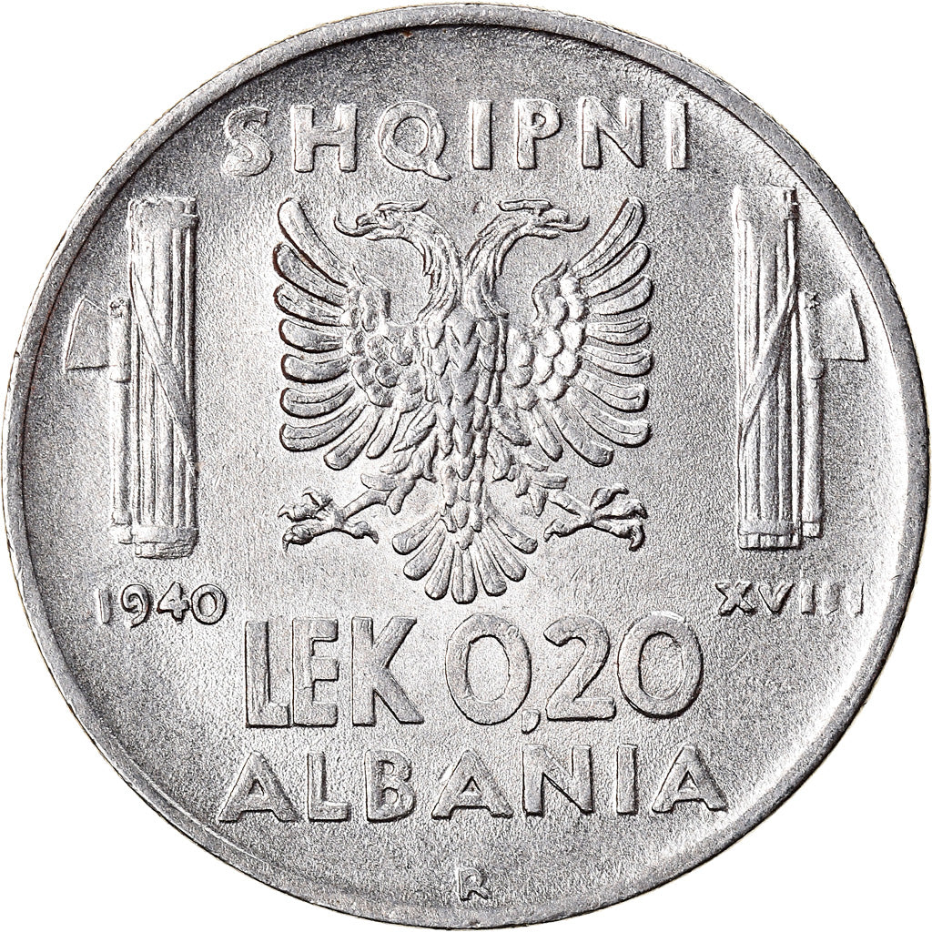 Monnaie, Albania, Vittorio Emanuele III, 0.20 Lek, 1940, Rome, TTB+, Stainless