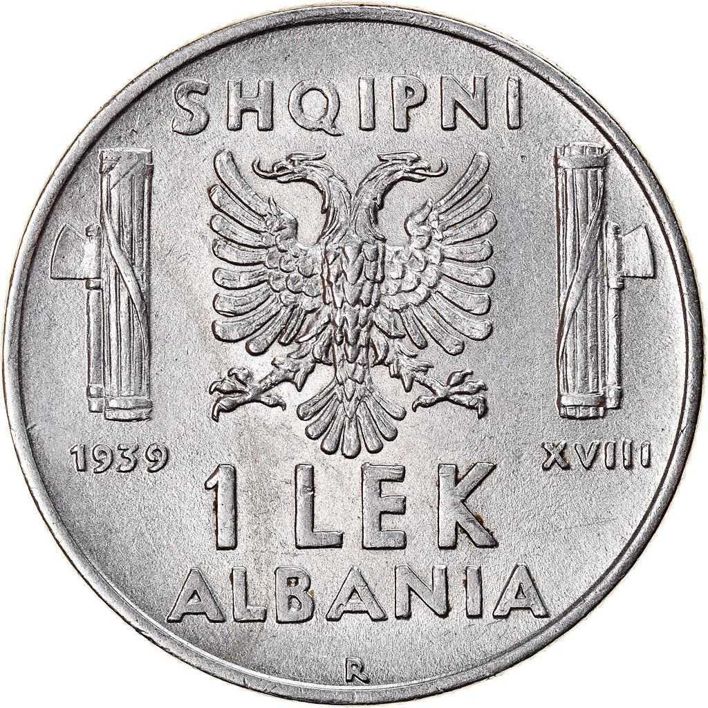 Coin, Albania, Vittorio Emanuele III, Lek, 1939, Rome, AU(50-53), Stainless