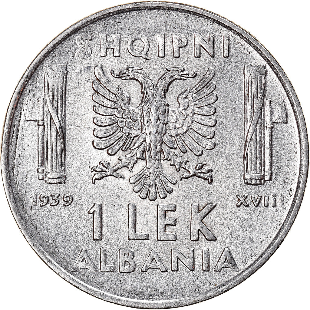 Coin, Albania, Vittorio Emanuele III, Lek, 1939, Rome, AU(50-53), Stainless