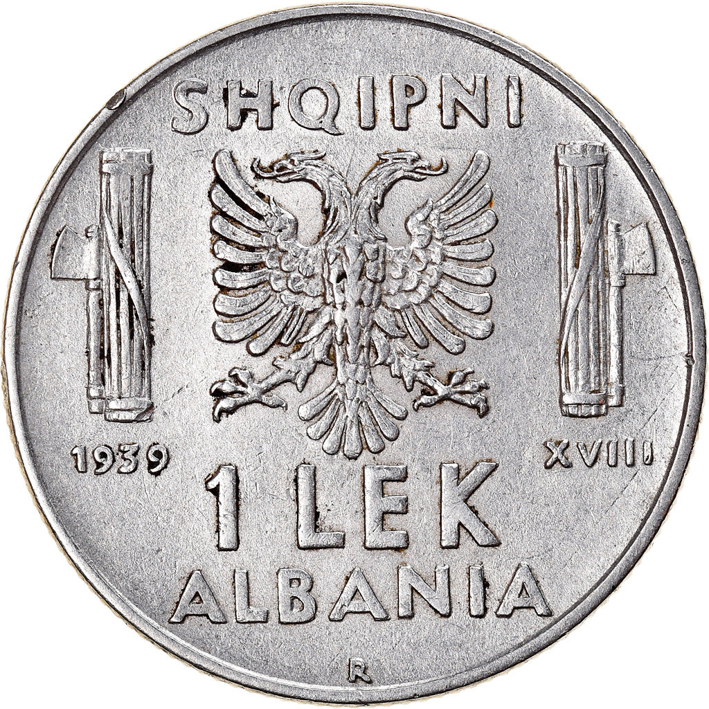 Coin, Albania, Vittorio Emanuele III, Lek, 1939, Rome, AU(50-53), Stainless