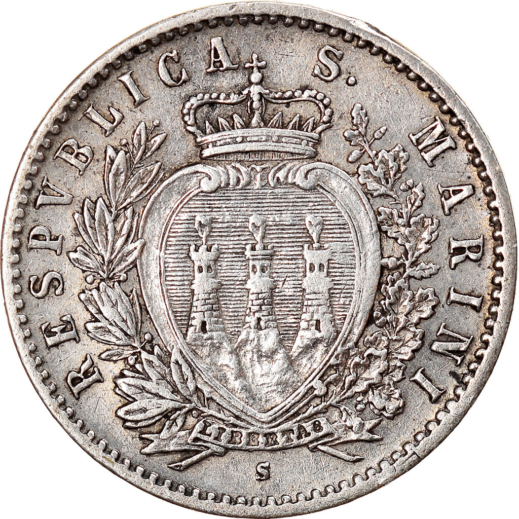 Coin, San Marino, 50 Centesimi, 1898, Rome, AU(50-53), Silver, KM:3