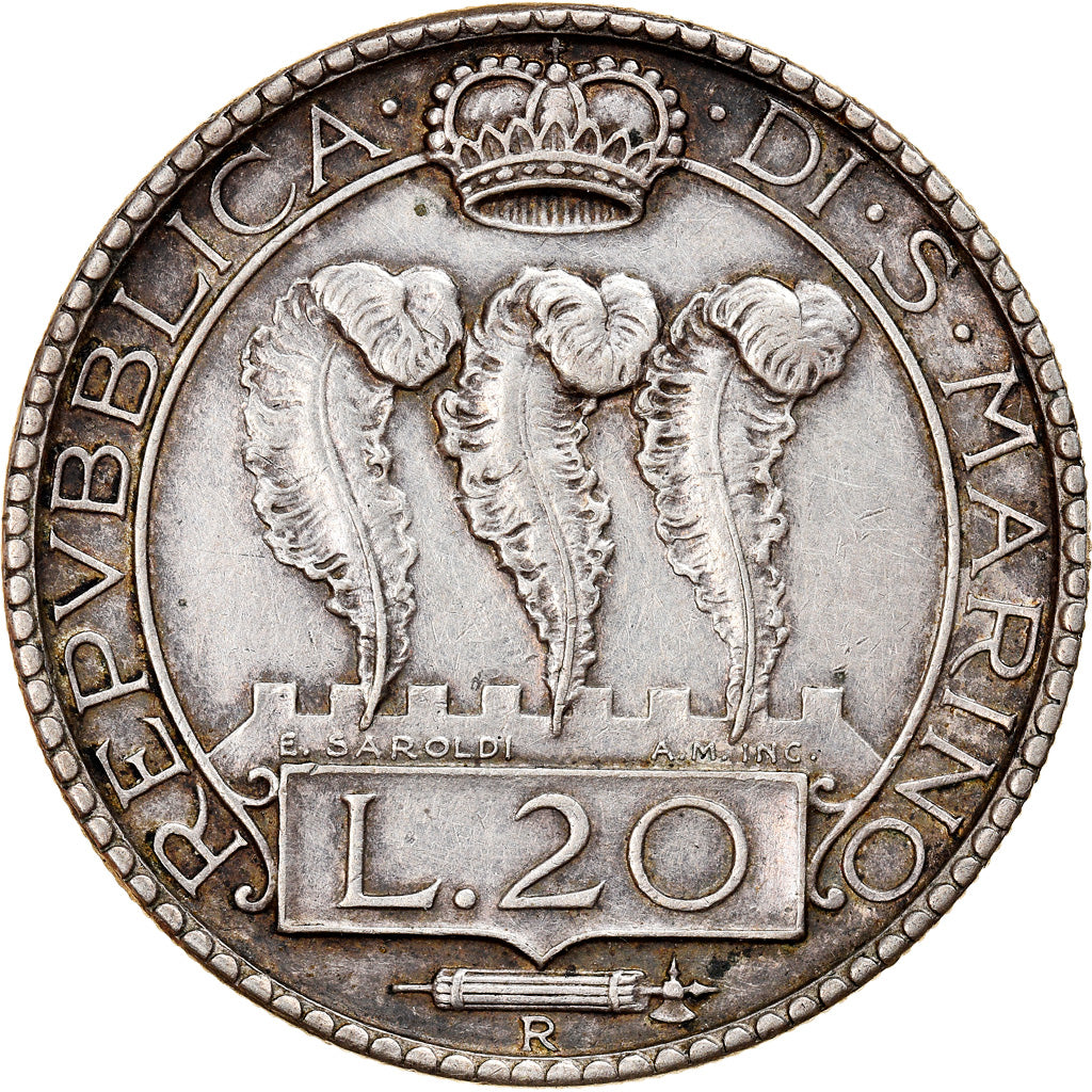 Münze, San Marino, 20 Lire, 1933, Rome, SS+, Silber, KM:11