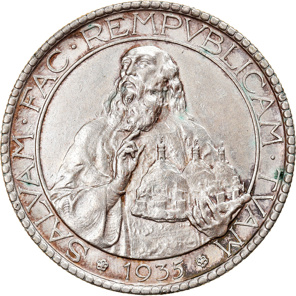 Coin, San Marino, 20 Lire, 1935, Rome, AU(55-58), Silver, KM:11