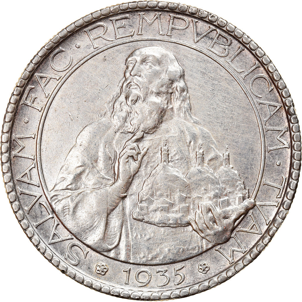 Coin, San Marino, 20 Lire, 1935, Rome, AU(55-58), Silver, KM:11