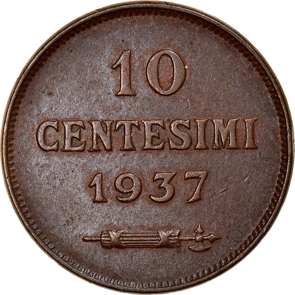 Moneta, San Marino, 10 Centesimi, 1937, Rome, AU(55-58), Bronze, KM:13