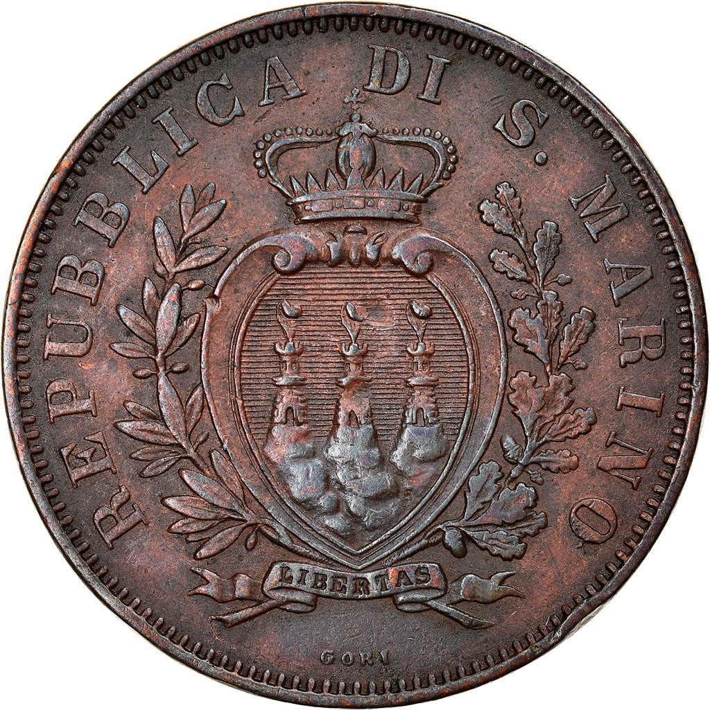 San Marino, 10 Centesimi, 1893, Roma, EF(40-45), Copper, KM:2