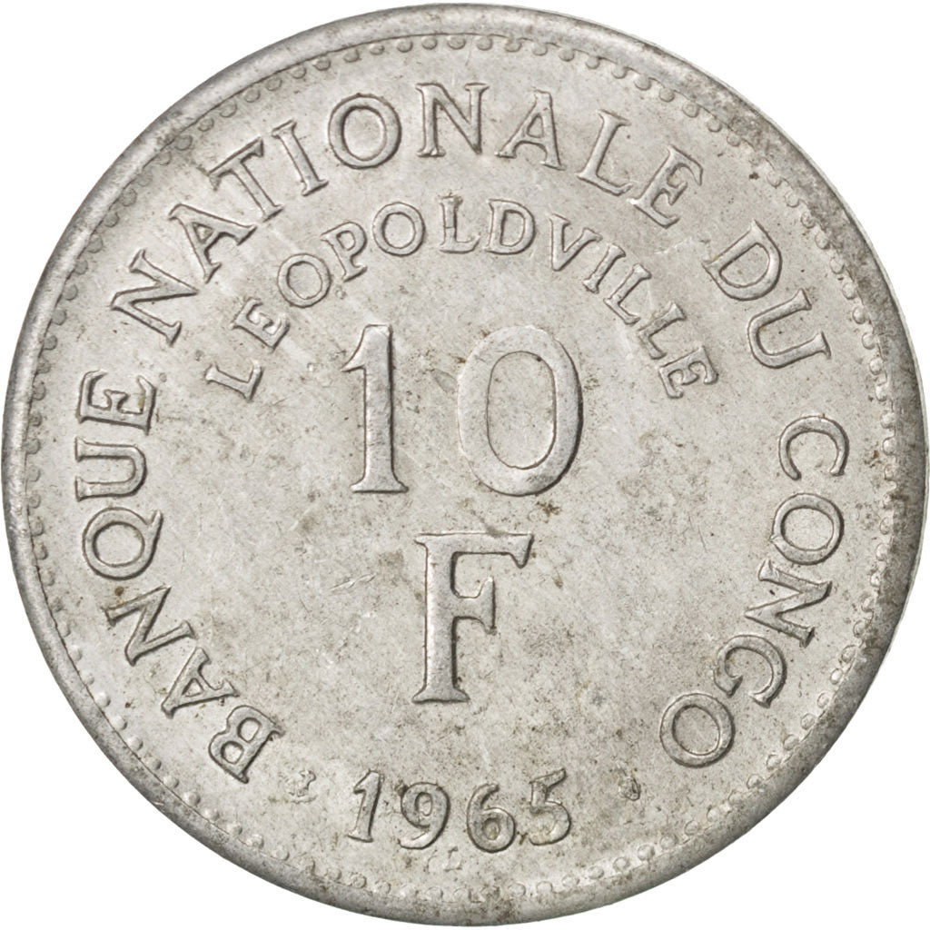 CONGO, REPUBBLICA DEMOCRATICA DEL, 10 Francs, 1965, BB, Alluminio, KM:1