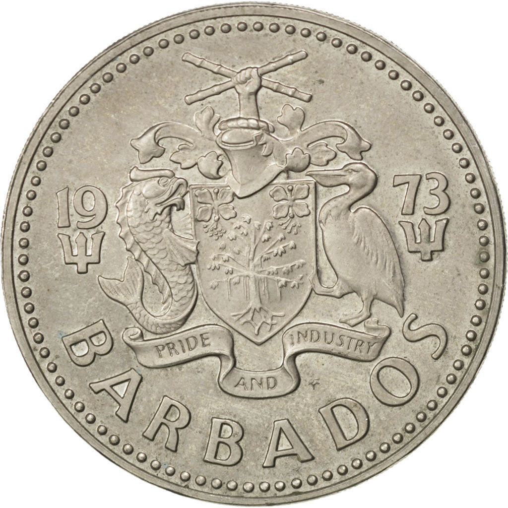 BARBADOS, 2 Dollars, 1973, Franklin Mint, KM #15, EF(40-45), Copper-Nickel, 37,.