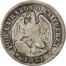 CHILE, 20 Centavos, 1871, KM #138.1, VF(20-25), Silver, 23, 4.78