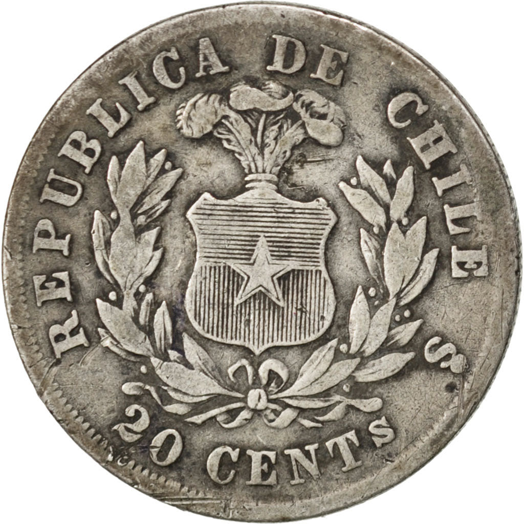 CHILE, 20 Centavos, 1871, KM #138.1, VF(20-25), Silver, 23, 4.78