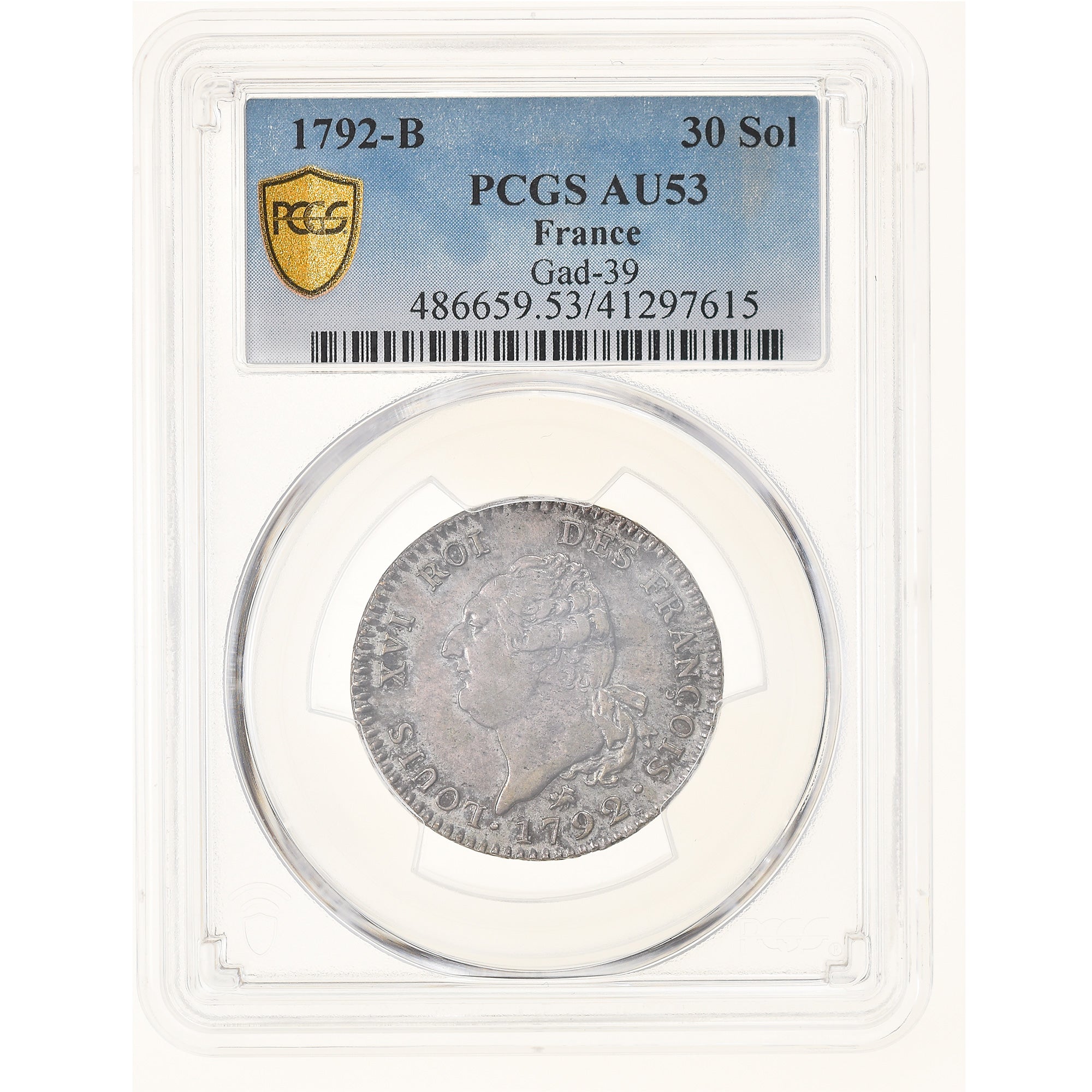 Coin, France, 30 sols françois, 30 Sols, 1792, Rouen, PCGS, AU53, AU(50-53)