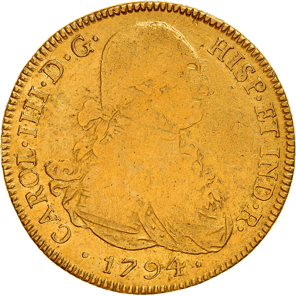 Moneta, Bolivia, Charles IIII, 8 Escudos, 1794, Potosi, MB+, Oro, KM:81