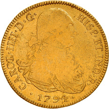Moneta, Bolivia, Charles IIII, 8 Escudos, 1794, Potosi, MB+, Oro, KM:81