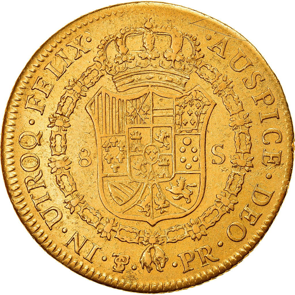 Moneta, Bolivia, Charles IIII, 8 Escudos, 1794, Potosi, MB+, Oro, KM:81