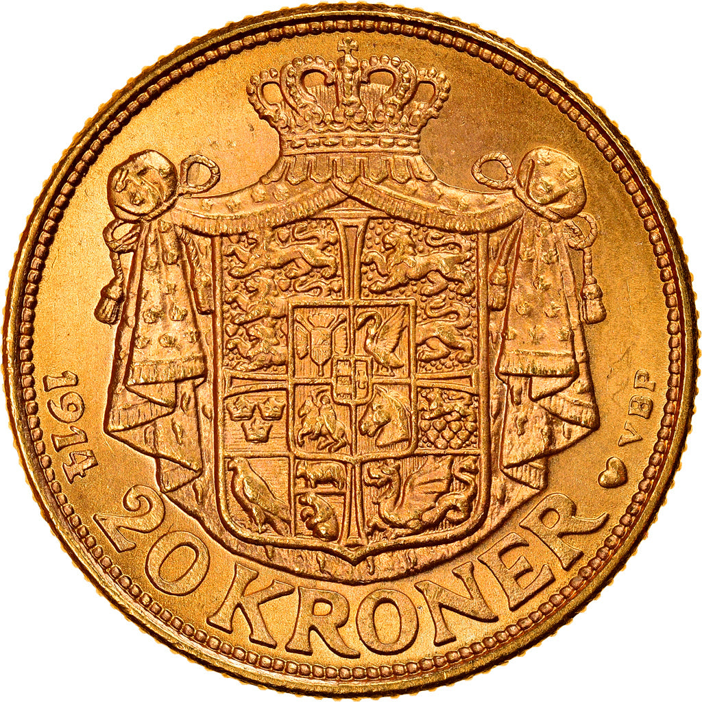 Coin, Denmark, Christian X, 20 Kroner, 1914, Copenhagen, MS(63), Gold, KM:817.1