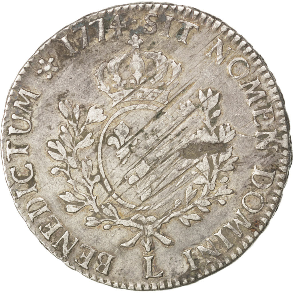 FRANCE, Écu à la vieille tête, ECU, 1774, Bayonne, KM #551.9, F(12-15), Silver,