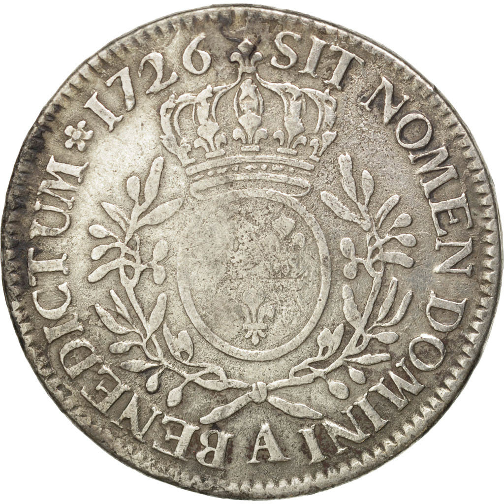 FRANCE, Écu aux branches d'olivier, ECU, 1726, Paris, KM #486.1, VF(20-25), ...