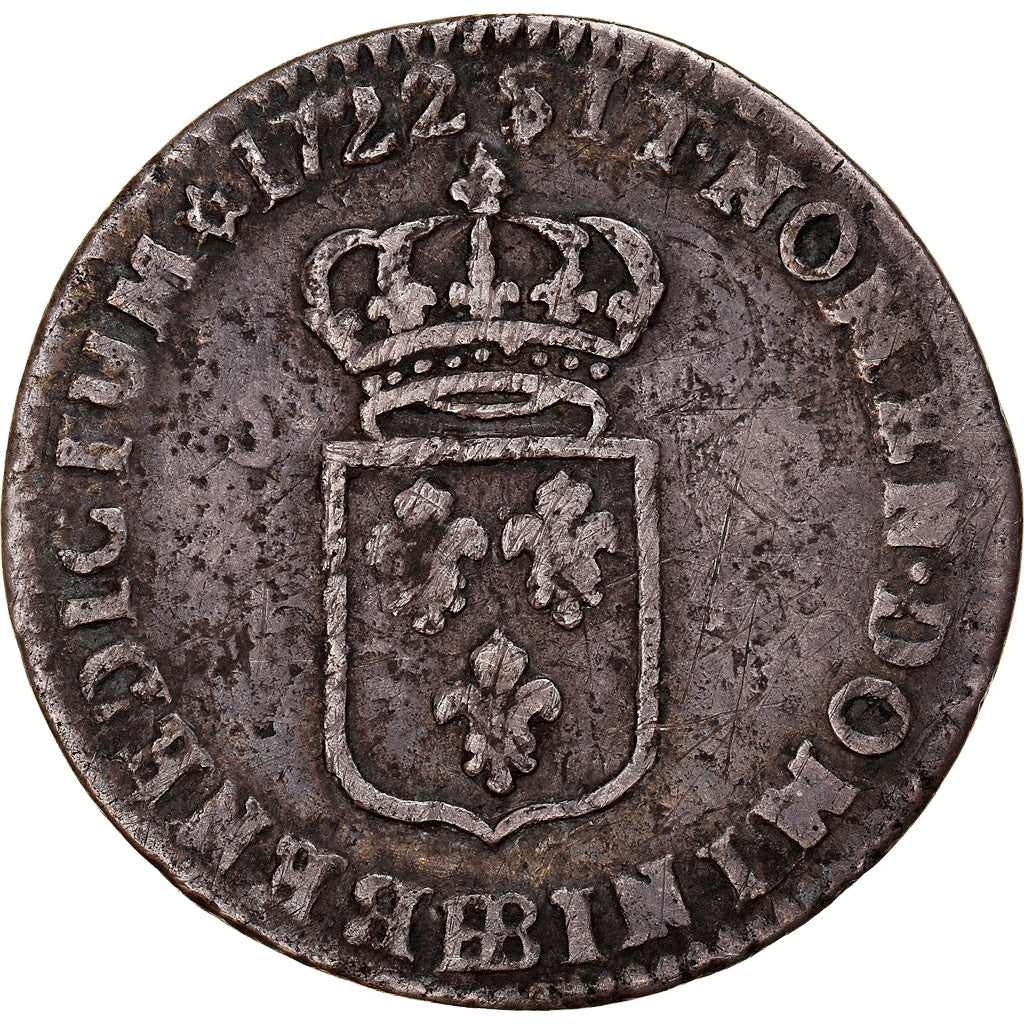 Moeda, França, Louis XV, 1/6 Ecu, 1722, Strasbourg, VF(20-25), Prata