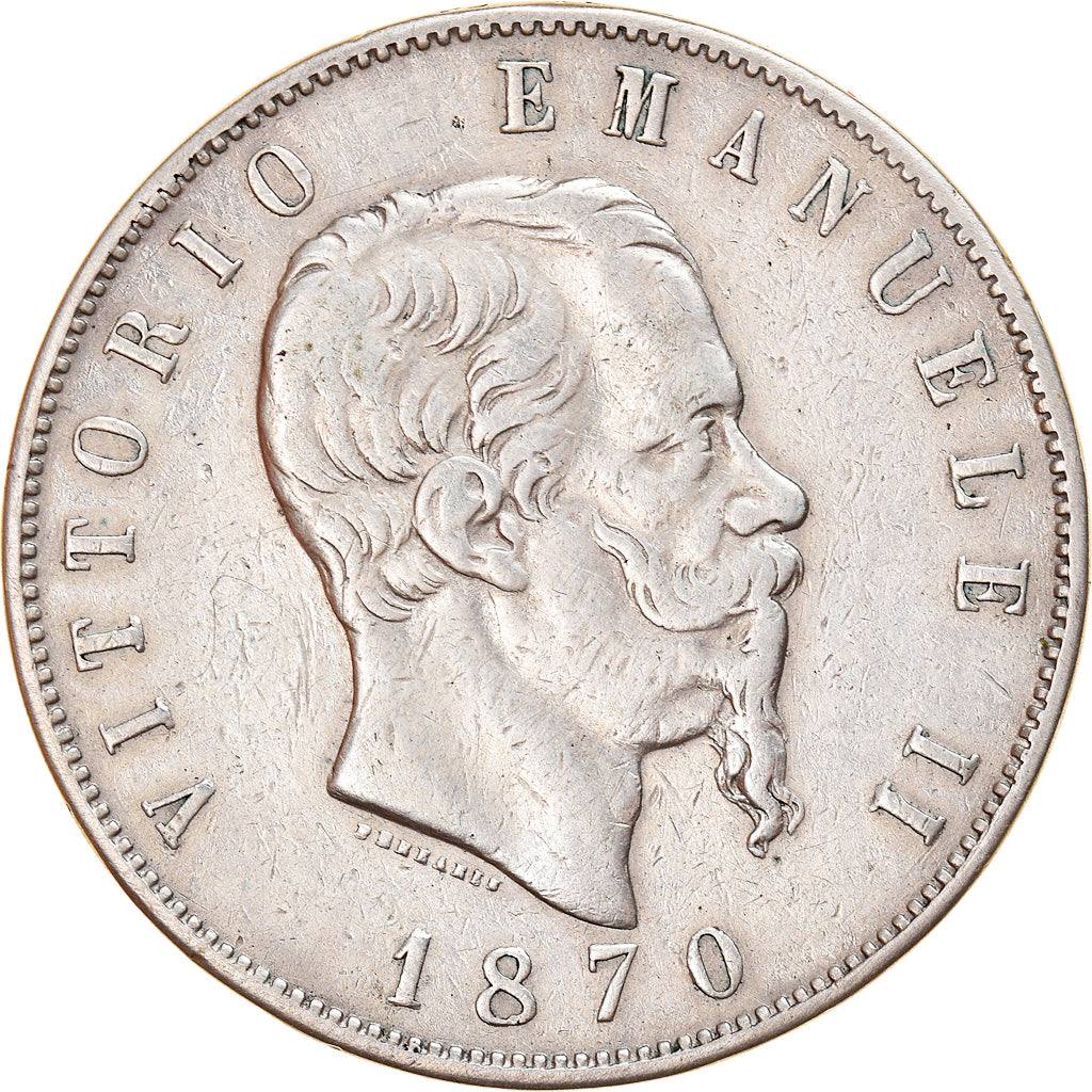Coin, Italy, Vittorio Emanuele II, 5 Lire, 1870, Rome, EF(40-45), Silver, KM:8.4