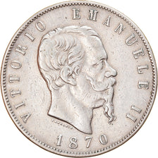 Coin, Italy, Vittorio Emanuele II, 5 Lire, 1870, Rome, EF(40-45), Silver, KM:8.4