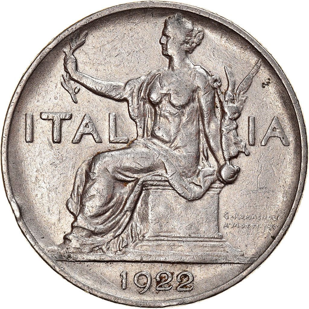 Moeda, Itália, Vittorio Emanuele III, Lira, 1922, Rome, EF(40-45), Níquel