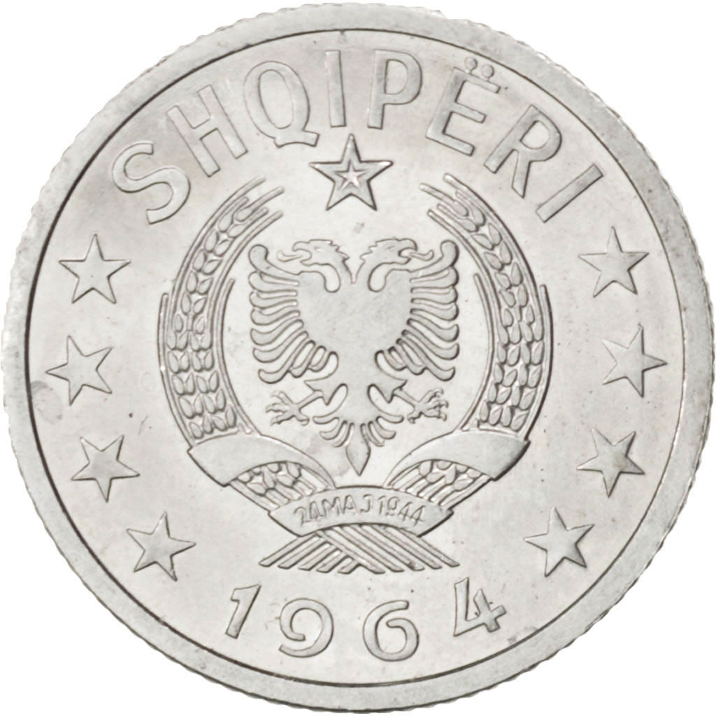 ALBANIA, 5 Qindarka, 1964, KM #39, MS(63), Aluminum, 18, 0.73