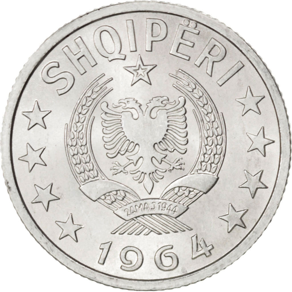 ALBANIA, 10 Qindarka, 1964, KM #40, MS(63), Aluminum, 17.95, 1.05