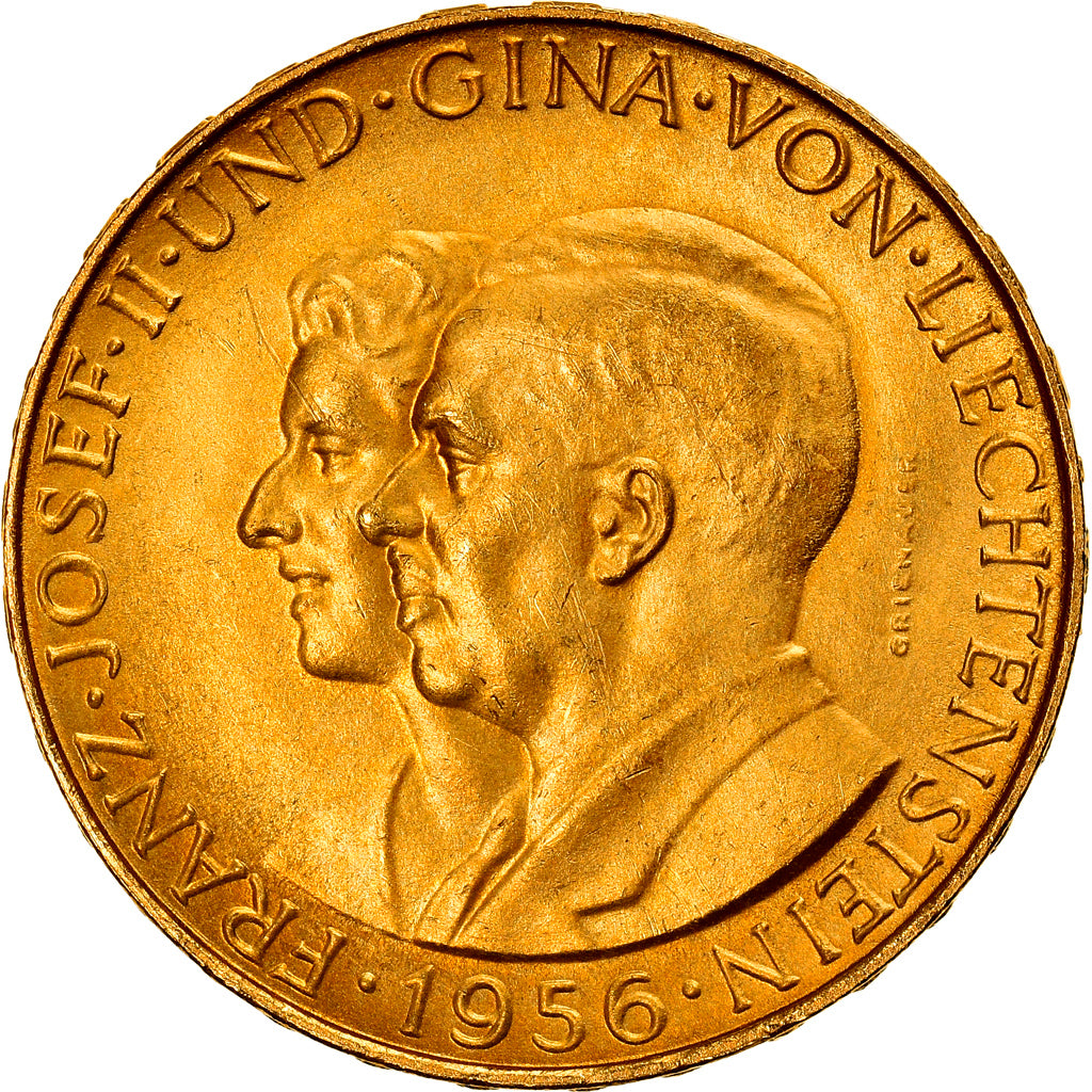 Moneta, Liechtenstein, Prince Franz Josef II, 25 Franken, 1956, SPL, Oro, KM:15
