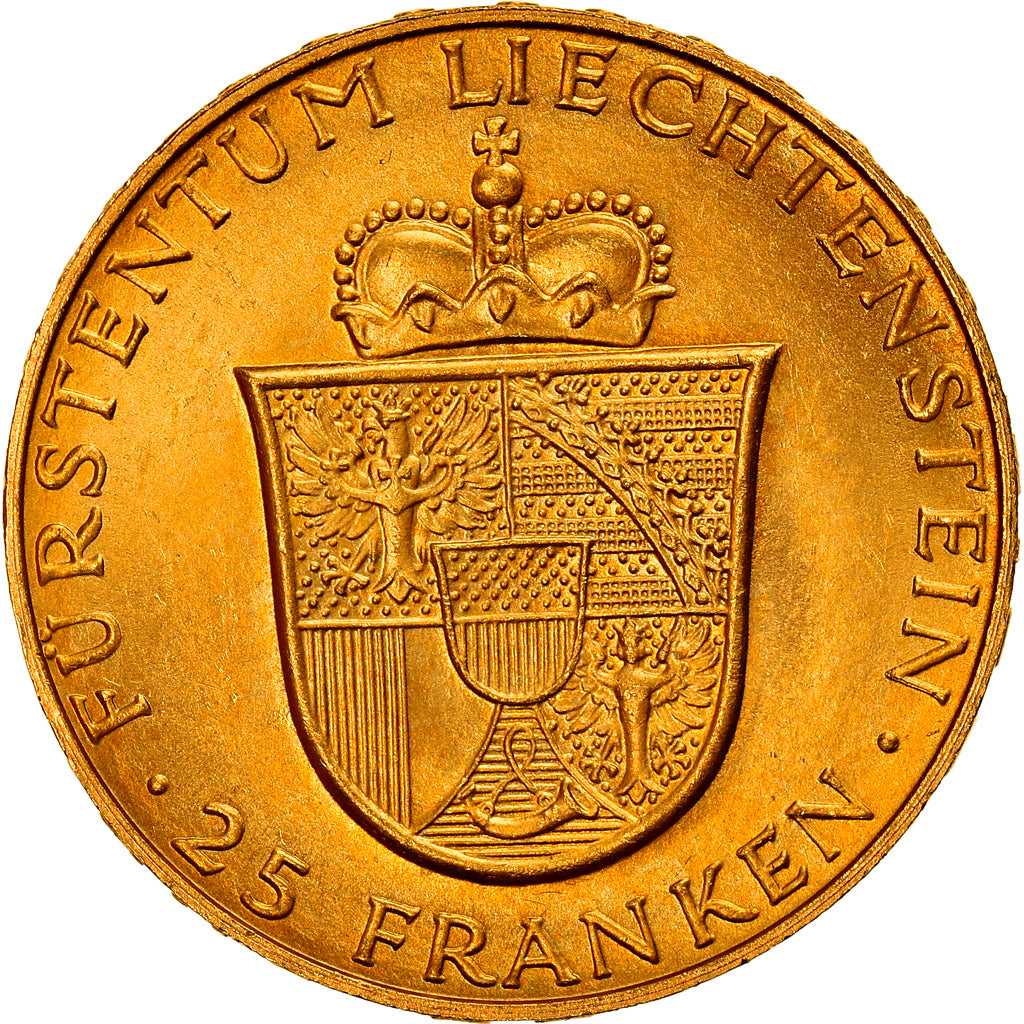 Moneta, Liechtenstein, Prince Franz Josef II, 25 Franken, 1956, SPL, Oro, KM:15