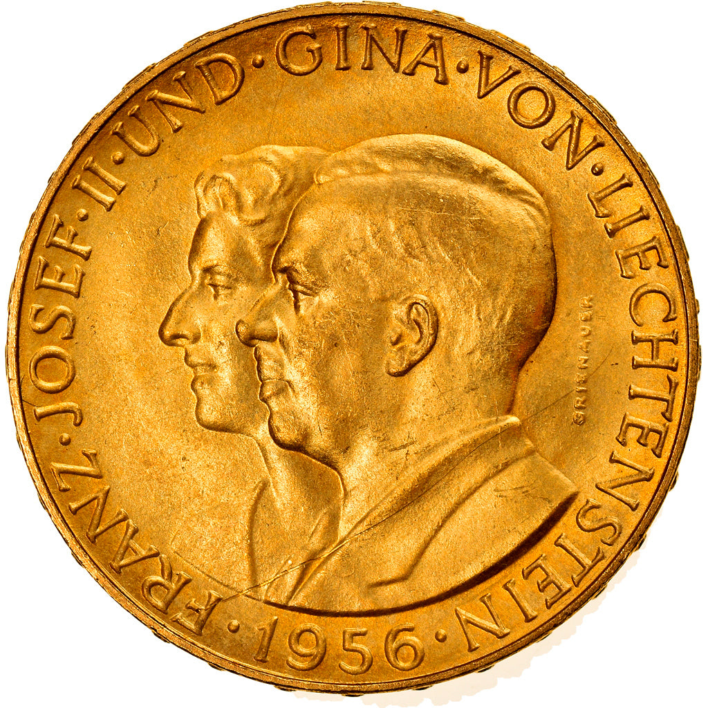 Moneda, Liechtenstein, Prince Franz Josef II, 50 Franken, 1956, FDC, Oro, KM:16