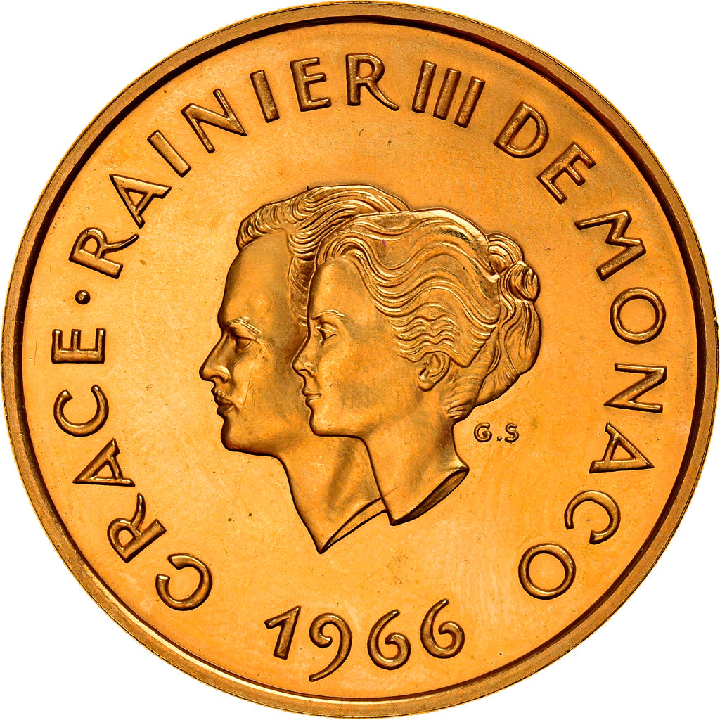 Coin, Monaco, Grace et Rainier III, 200 Francs, 1966, Paris, MS(63), Gold, KM:M2