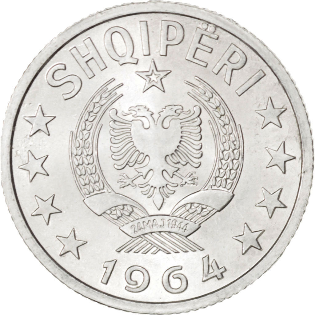 ALBANIA, 10 Qindarka, 1964, KM #40, MS(63), Aluminum, 17.95, 1.06