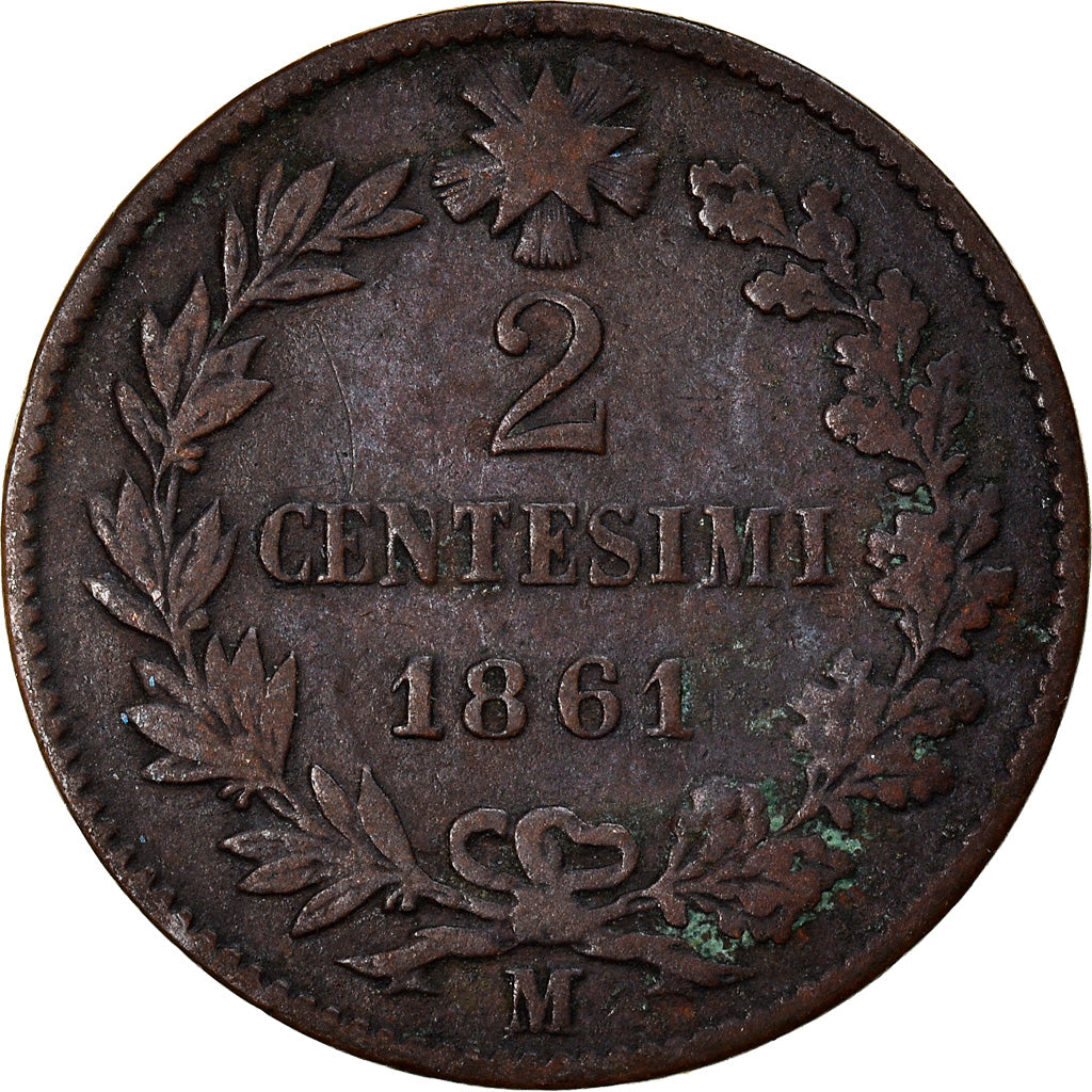 Coin, Italy, Vittorio Emanuele II, 2 Centesimi, 1861, Milan, VF(20-25), Copper
