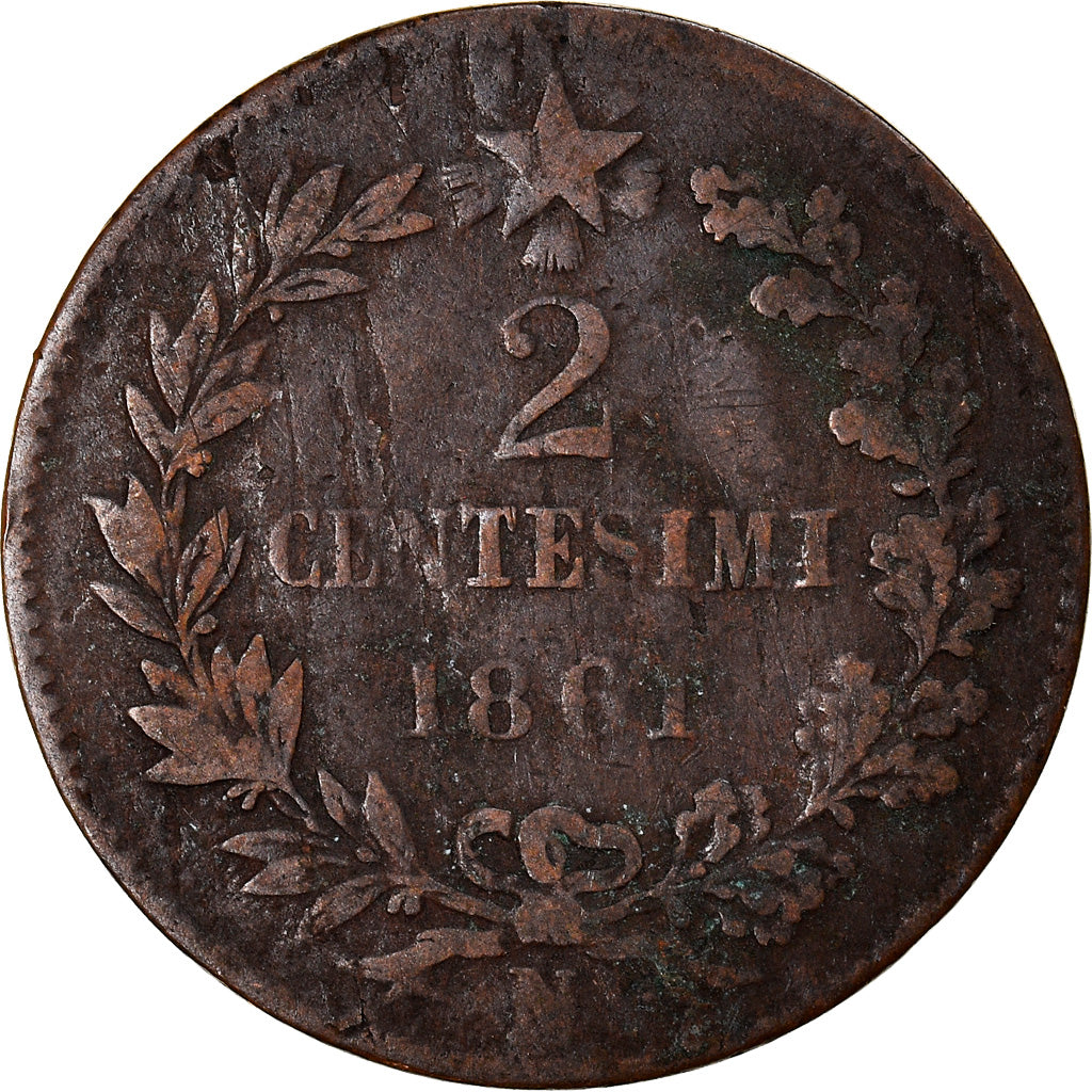 Coin, Italy, Vittorio Emanuele II, 2 Centesimi, 1861, Naples, VF(20-25), Copper