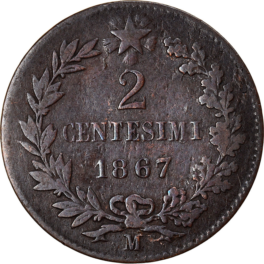 Monnaie, Italie, Vittorio Emanuele II, 2 Centesimi, 1867, Milan, TB, Cuivre