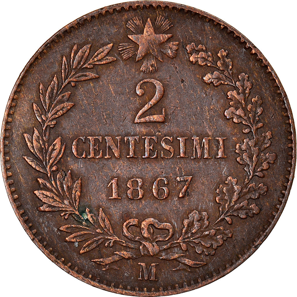 Coin, Italy, Vittorio Emanuele II, 2 Centesimi, 1867, Milan, EF(40-45), Copper