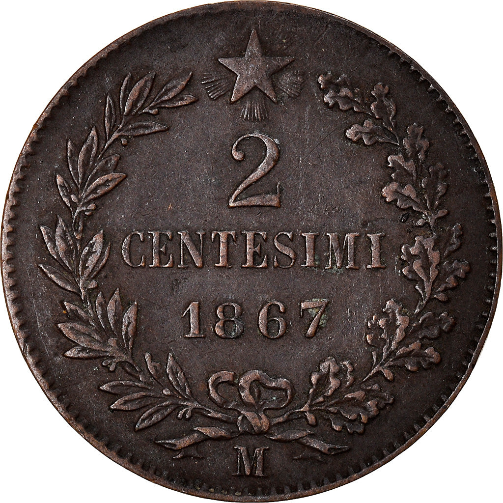 Coin, Italy, Vittorio Emanuele II, 2 Centesimi, 1867, Milan, EF(40-45), Copper