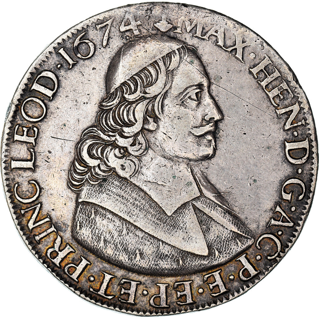 Coin, Belgium, Maximilian Henry, Patagon, 1674, Liege, EF(40-45), Silver