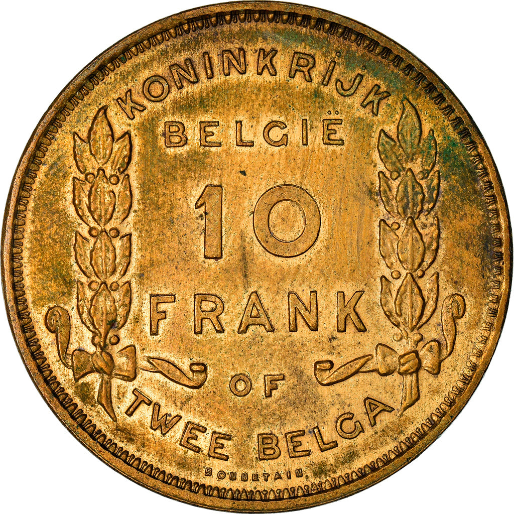 Moneta, Belgio, 10 Francs-10 Frank, Deux / Twee Belgas, 1930, Brussels, Proof