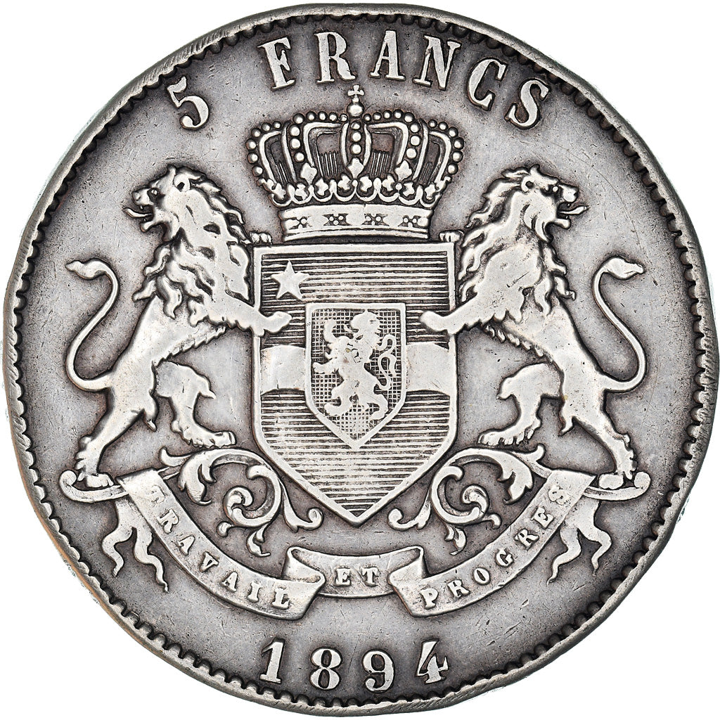 Coin, CONGO FREE STATE, Leopold II, 5 Francs, 1894, Brussels, AU(50-53), Silver