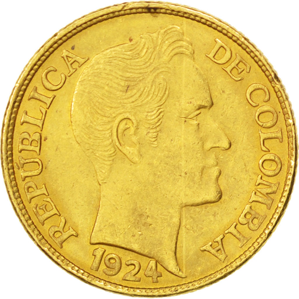 Coin, Colombia, 5 Pesos, 1924, AU(55-58), Gold, KM:201.1