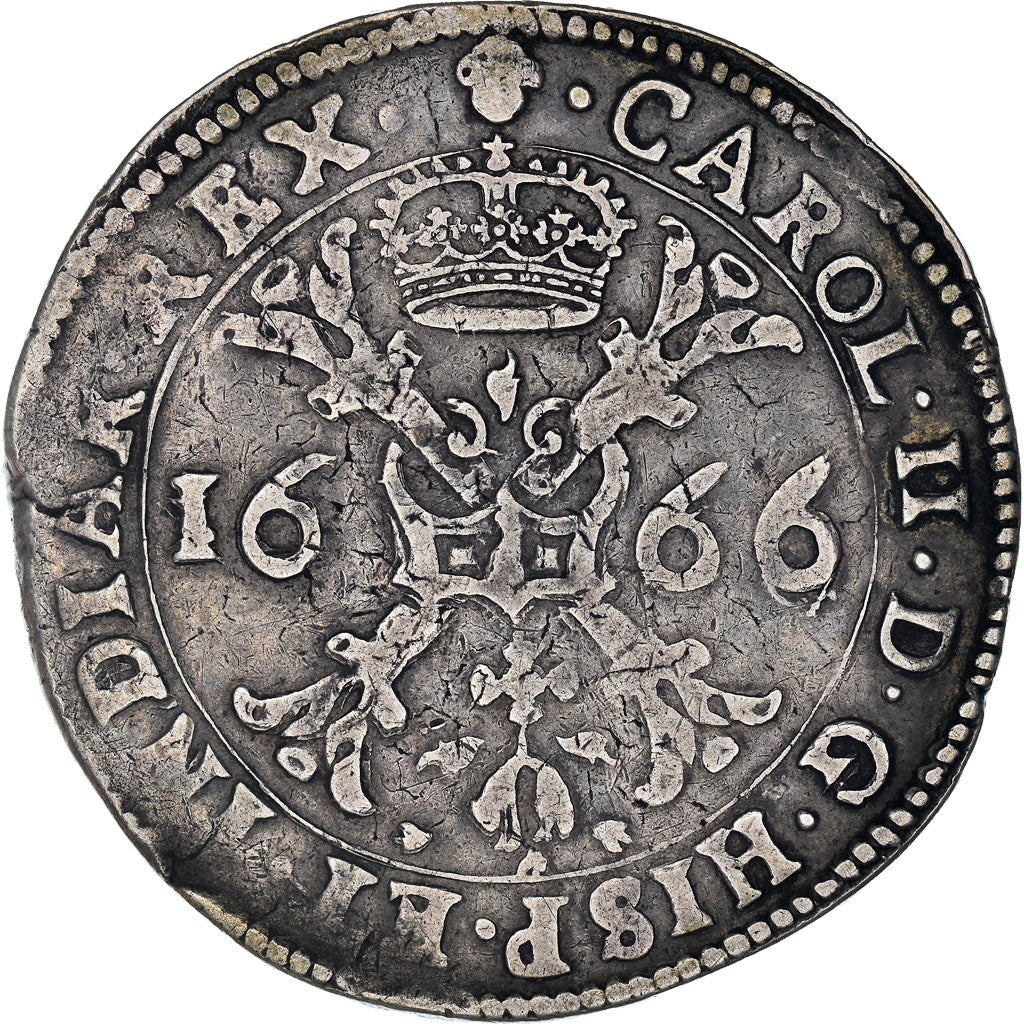 Monnaie, Pays-Bas espagnols, Charles II, Patagon, 1666, Bruxelles, TTB+, Argent