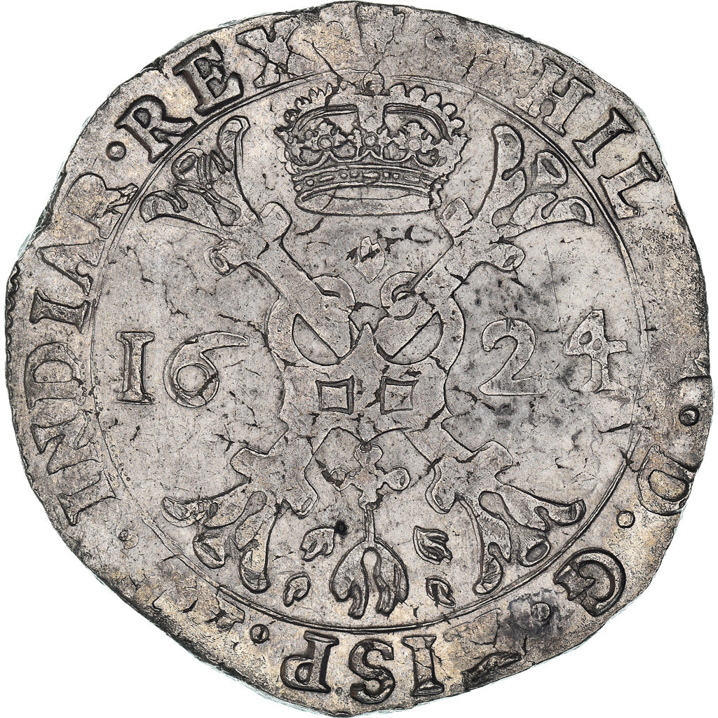 Coin, Spanish Netherlands, Philip IV, Patagon, 1624, Antwerp, AU(50-53), Silver