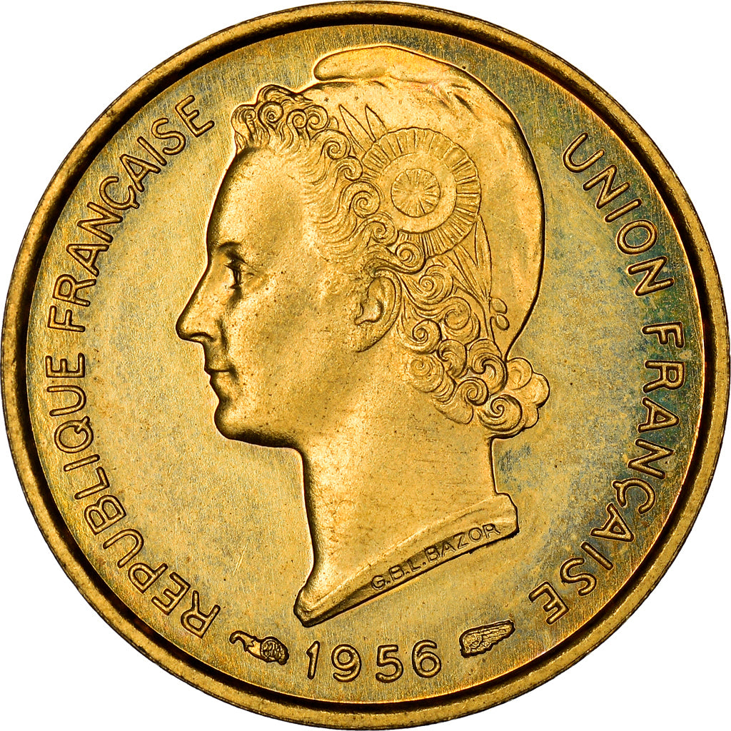 Coin, Togo, 5 Francs, 1956, Paris, MS(63), Aluminum-Bronze, KM:E6, Lecompte:23
