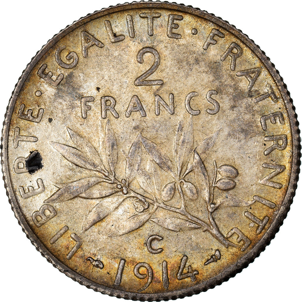Coin, France, Semeuse, 2 Francs, 1914, Castelsarrasin, MS(60-62), Silver