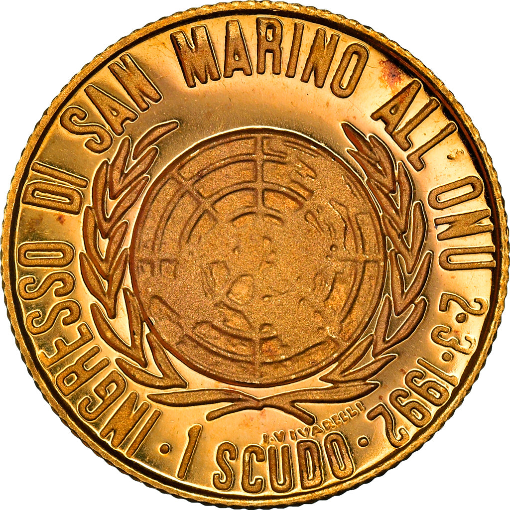 Coin, San Marino, Scudo, 1992, MS(63), Gold, KM:288
