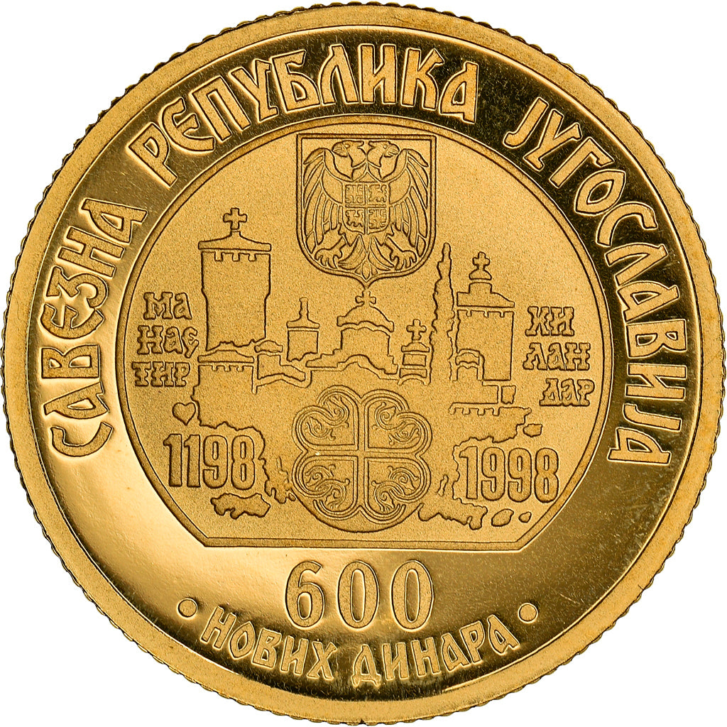 Coin, Yugoslavia, 600 Novih Dinara, 1998, MS(65-70), Gold, KM:175
