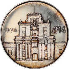 Coin, Malta, 4 Pounds, 1974, MS(63), Silver, KM:25